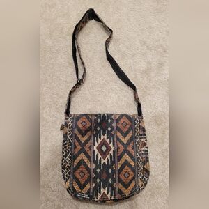Tribal Patterned Black and Brown Shoulder Bag